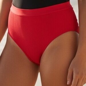 L*Space Frenchi Bitsy Cut High Waisted Ribbed Bikini Bottom Red Large NWOT